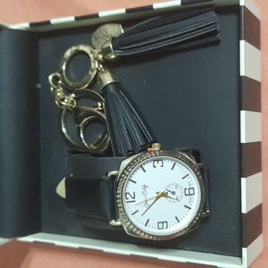 Jessica Carlyle Woman's watch with key chain black and gold